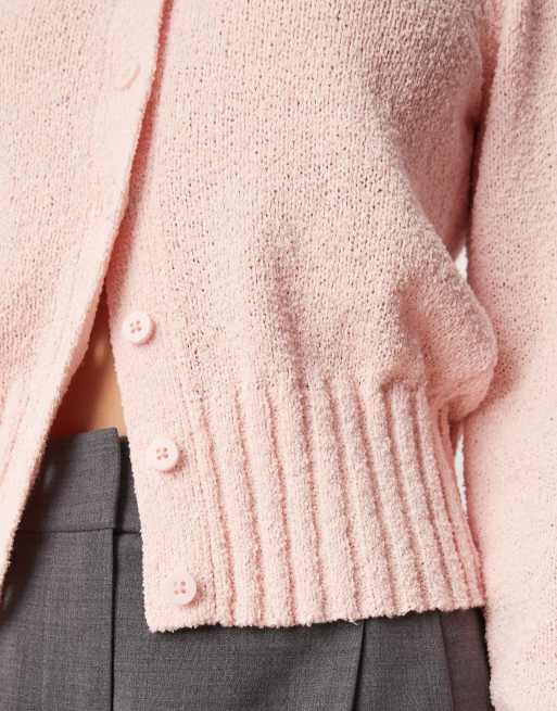 ASOS DESIGN knit textured crew neck cardigan in pink