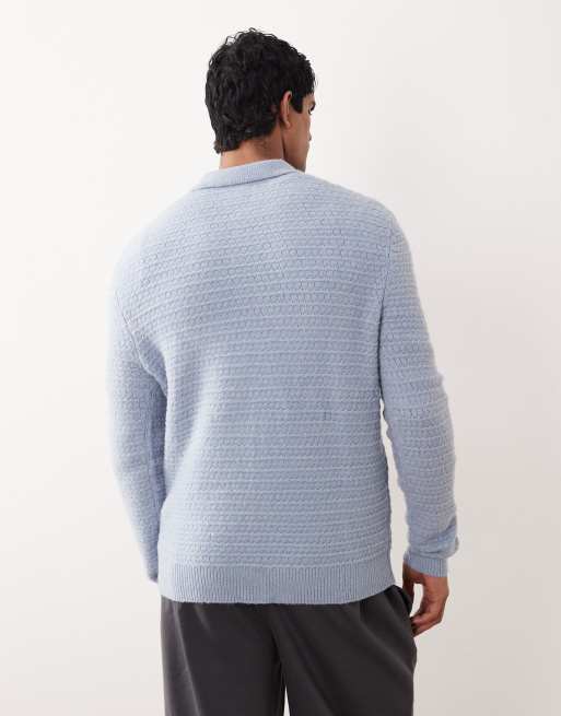 ASOS DESIGN knit textured polo in blue, 3 of 5