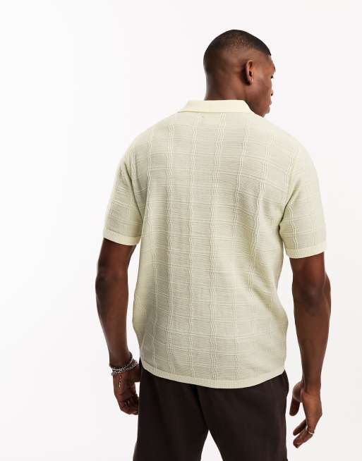 ASOS DESIGN knit textured polo shirt in sage green