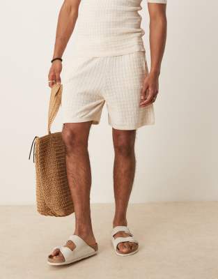Asos Design Knit Textured Shorts In Neutral