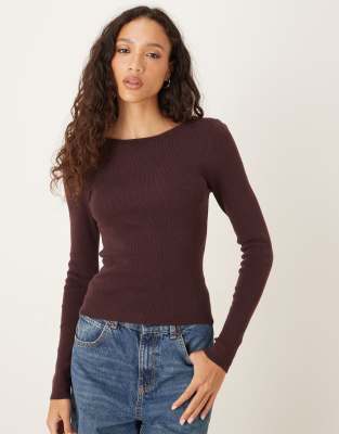 Asos Design Knit Tie-back Fine-gauge Top In Brown