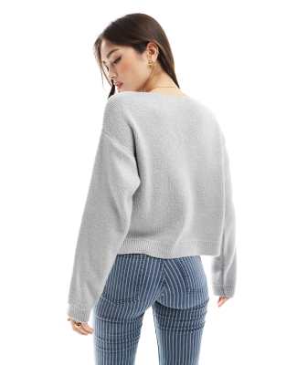 Asos Design Knit Tie Front Cardigan In Silver