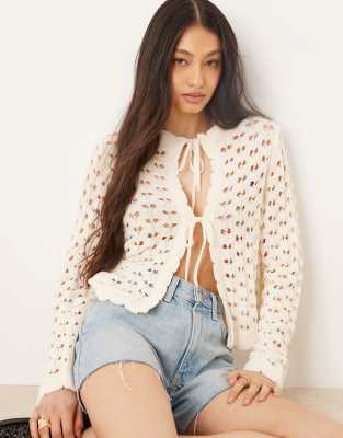 ASOS DESIGN KNIT TIE FRONT CARDIGAN WITH FLARED SLEEVES 