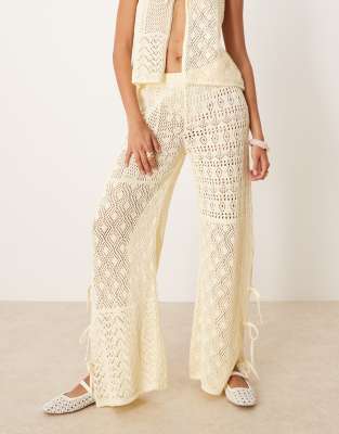 Asos Design Knit Tie Front Pants In Yellow