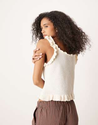 Asos Design Knit Tie Front Top In White