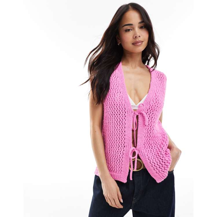 ASOS DESIGN knit tie front vest in pink | ASOS