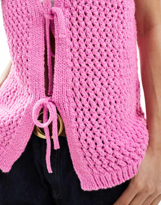 ASOS DESIGN knit tie front vest in pink, 3 of 4