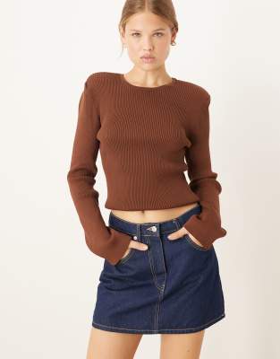 Asos Design Knit Top With Shoulder Pads In White