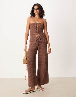 Asos Design Knit Top With Turquoise Beads In Brown