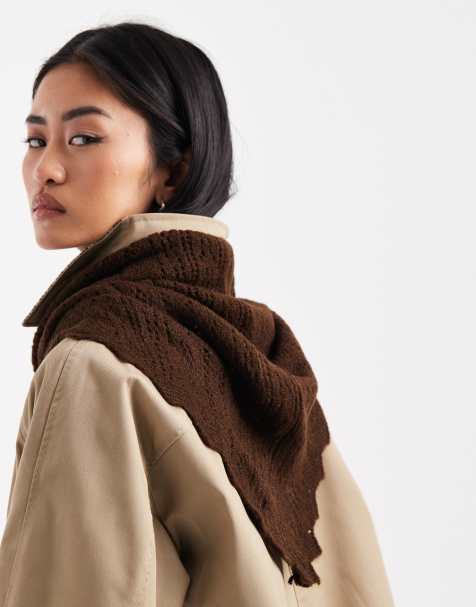 ASOS DESIGN knit triangle pointelle scarf in brown - view 1