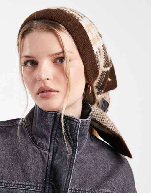 ASOS DESIGN knit triangle scarf in brushed plaid, 2 of 3