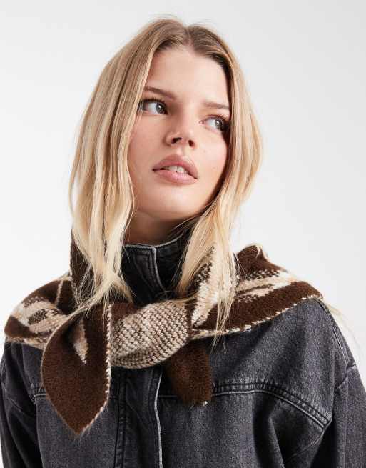 ASOS DESIGN knit triangle scarf in brushed plaid, 3 of 3