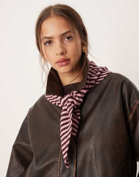 ASOS DESIGN knit triangle scarf in burgundy and pink stripes - view 1