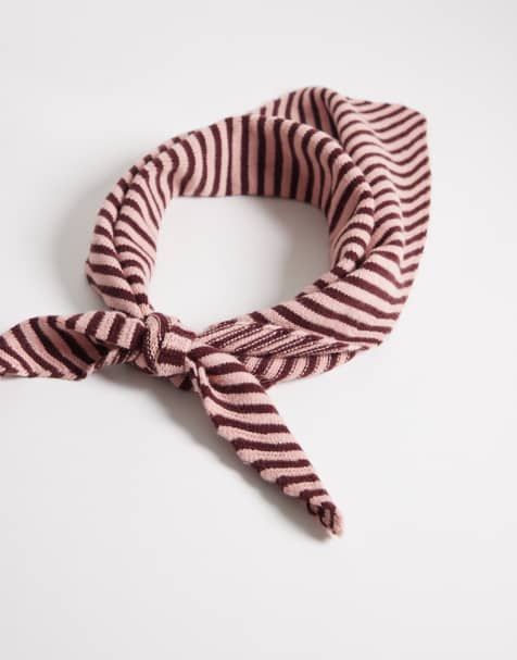 ASOS DESIGN knit triangle scarf in burgundy and pink stripes - view 1