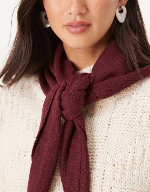 ASOS DESIGN knit triangle scarf in burgundy