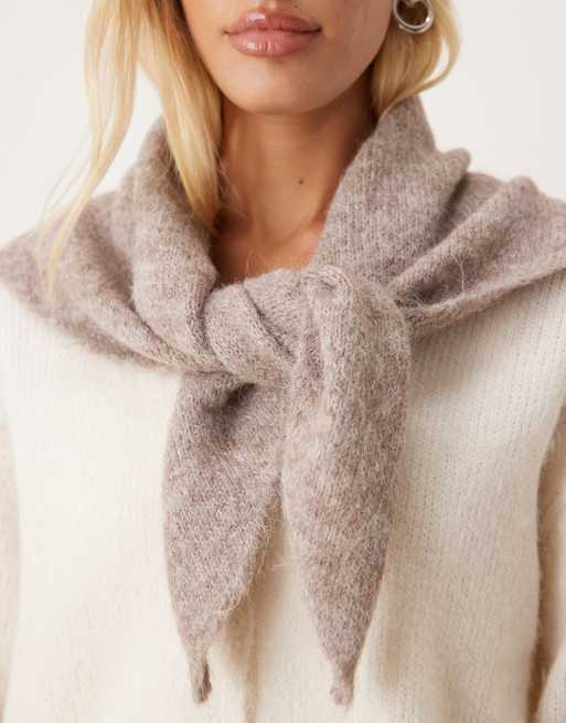 ASOS DESIGN knit triangle scarf in oatmeal