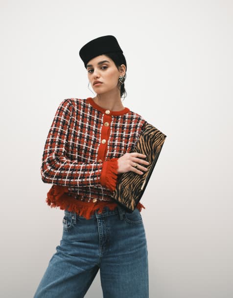 ASOS DESIGN knit tweed cardigan in red - part of a set - view 1