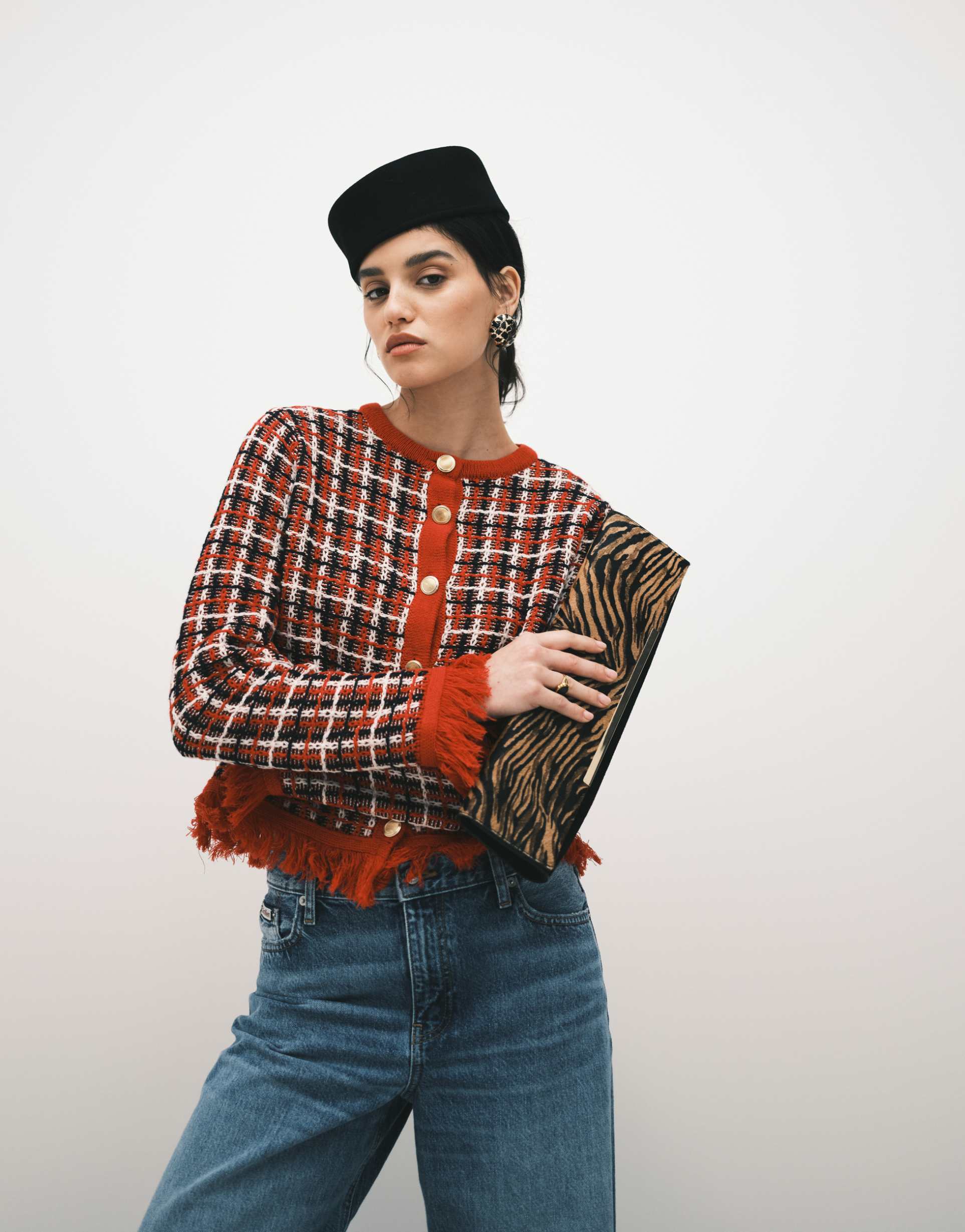 asos design knit tweed cardigan in red - part of a set