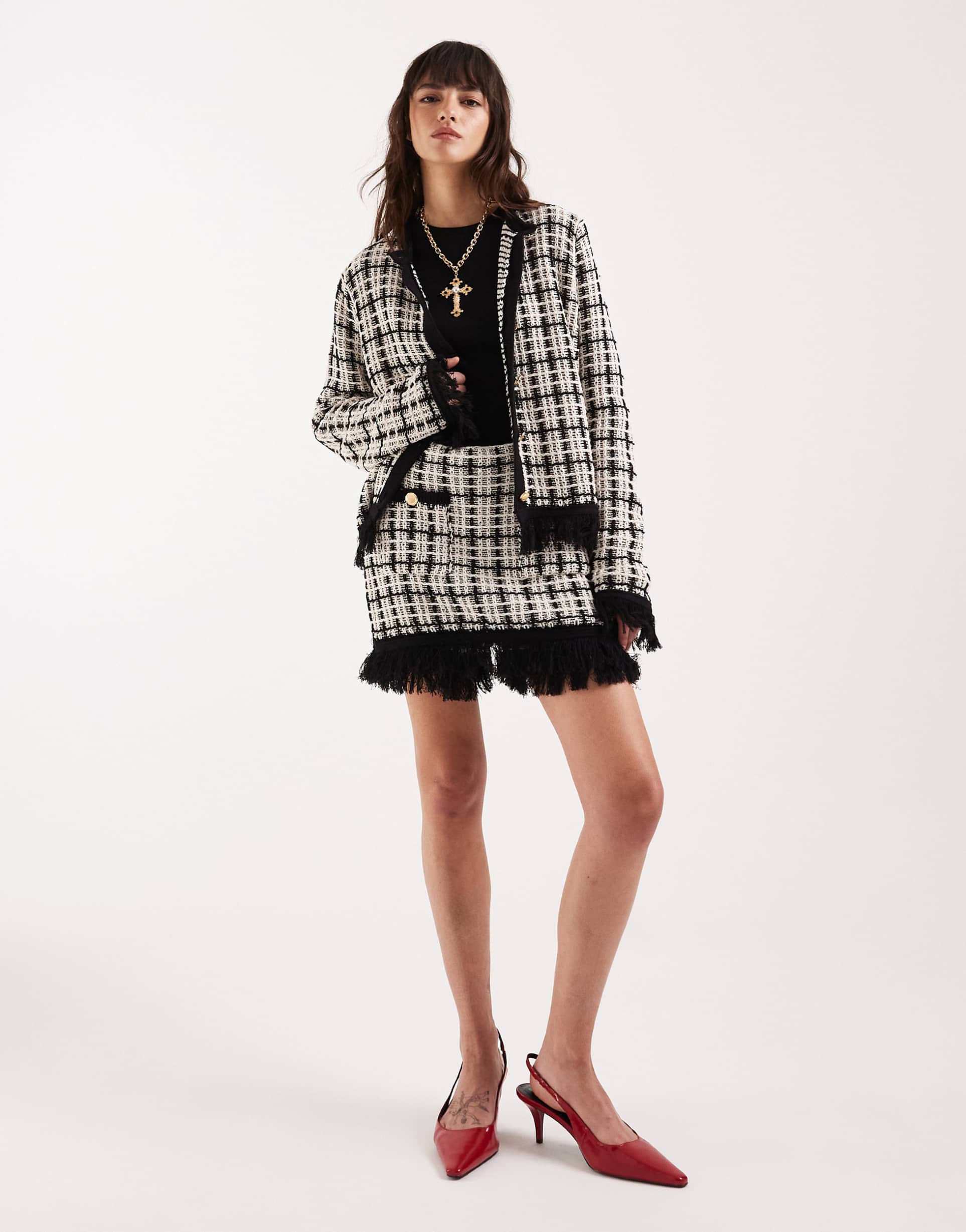 asos design knit tweed skort in mono - part of a set