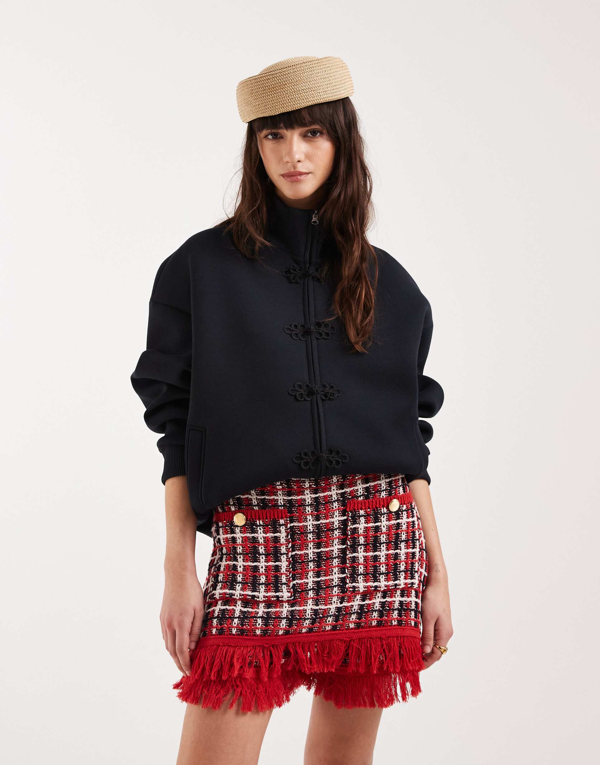asos design knit tweed skort in red - part of a set