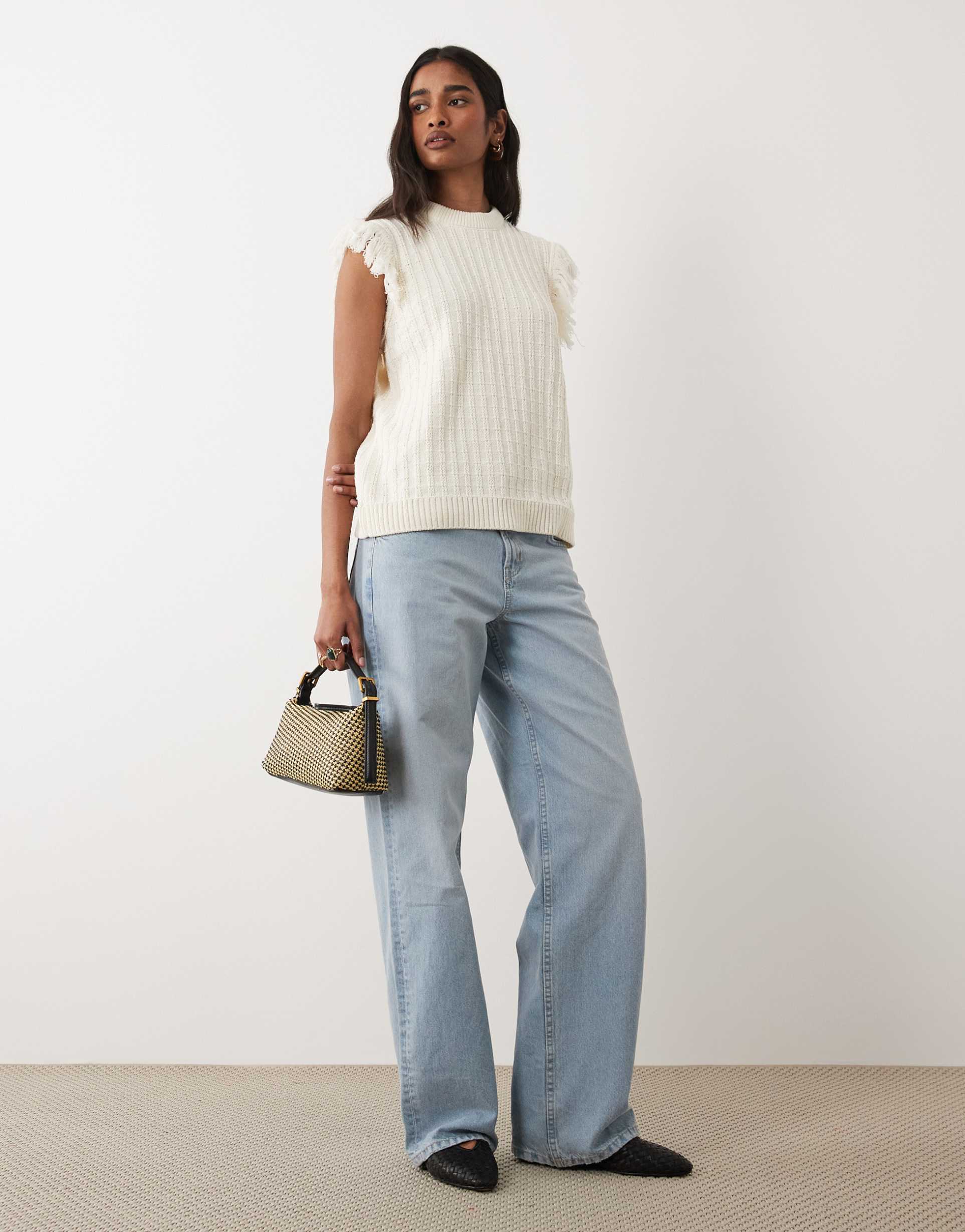 asos design knit tweed sleeveless sweater in ecru
