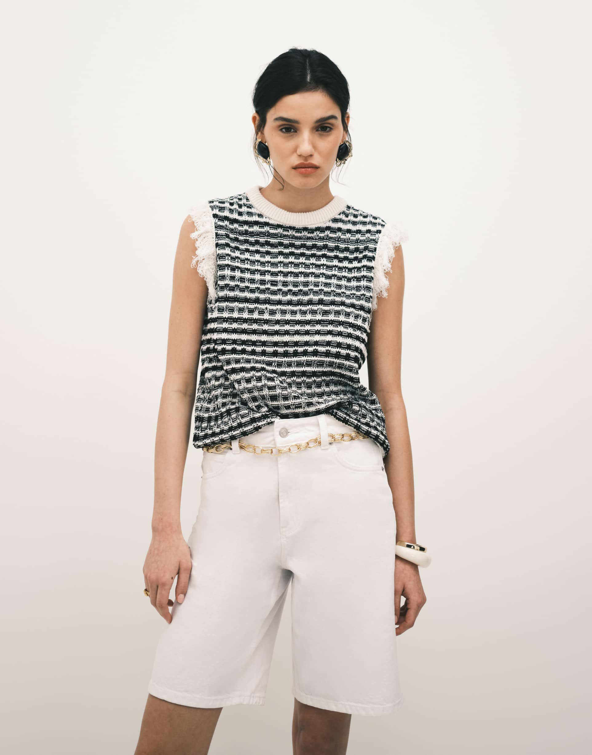 asos design knit tweed sweater vest in black and white