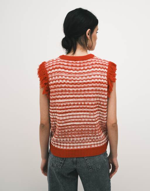 ASOS DESIGN knit tweed sweater vest in red, 3 of 4