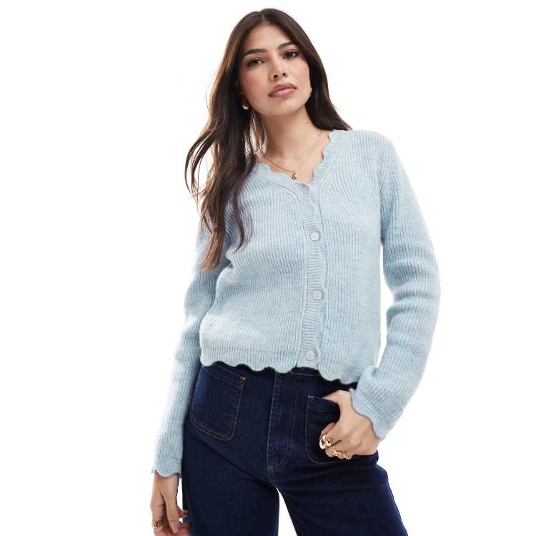 ASOS DESIGN knit v neck cardigan with scalloped edges in