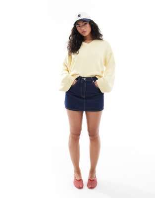 Asos Design Knit V Neck Sweater With Wide Sleeve In Yellow