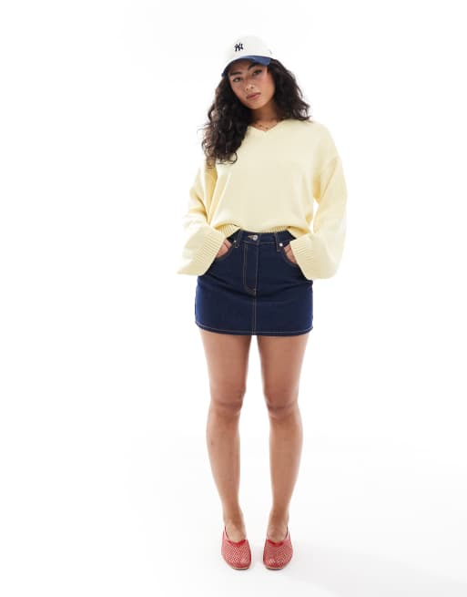 ASOS DESIGN knit v neck sweater with wide sleeve in buttermilk yellow, 2 of 4