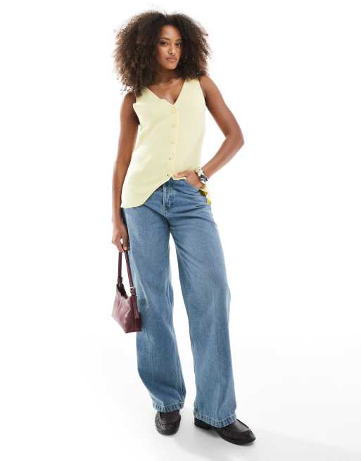 ASOS DESIGN knit V-neck vest in buttermilk, 3 of 4