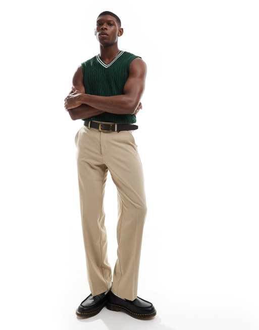 ASOS DESIGN knit v neck vest in cable knit in green with white tipping, 4 of 4