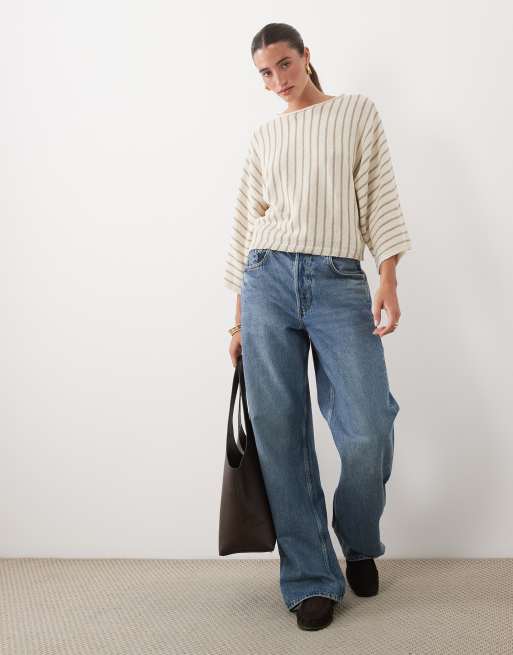 ASOS DESIGN knit vertical stripe sweater in ecru and beige, 3 of 4