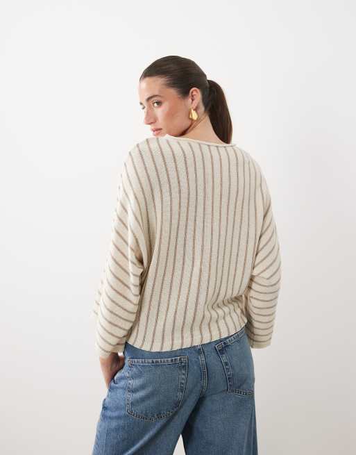 ASOS DESIGN knit vertical stripe sweater in ecru and beige, 4 of 4