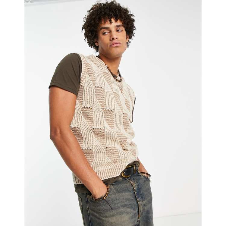ASOS DESIGN knit vest in beige texture | ASOS