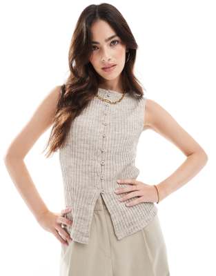 Asos Design Knit Vest In Beige-brown