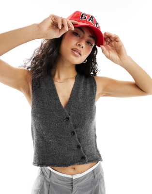 ASOS DESIGN knit vest with asymmetric button front in charcoal