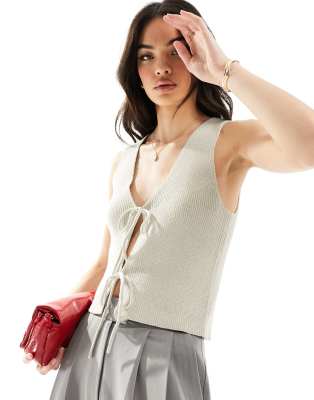 Asos Design Knit Vest With Tie Front In Gray In Gray