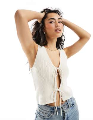 Asos Design Knit Vest With Tie Front In Gray In Neutral