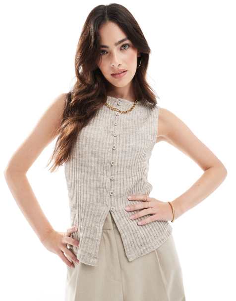 ASOS DESIGN knit waistcoat in beige - view 1