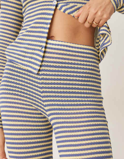 ASOS DESIGN knit wide leg pants in blue and yellow stripe - part of a set, 2 of 5