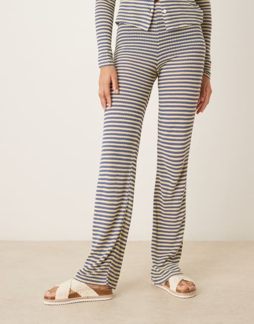 ASOS DESIGN knit wide leg pants in blue and yellow stripe - part of a set, 4 of 5