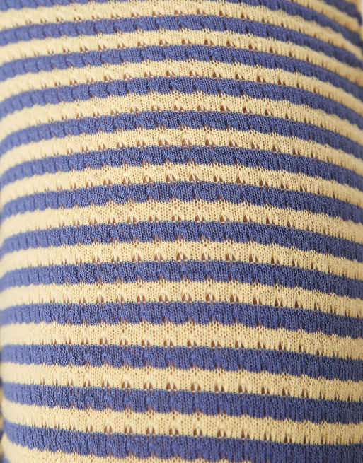 ASOS DESIGN knit wide leg pants in blue and yellow stripe - part of a set, 5 of 5
