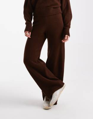 Asos Design Knit Wide Leg Pants In Brown