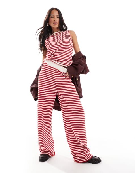 ASOS DESIGN knitted wide leg trouser co-ord in red
