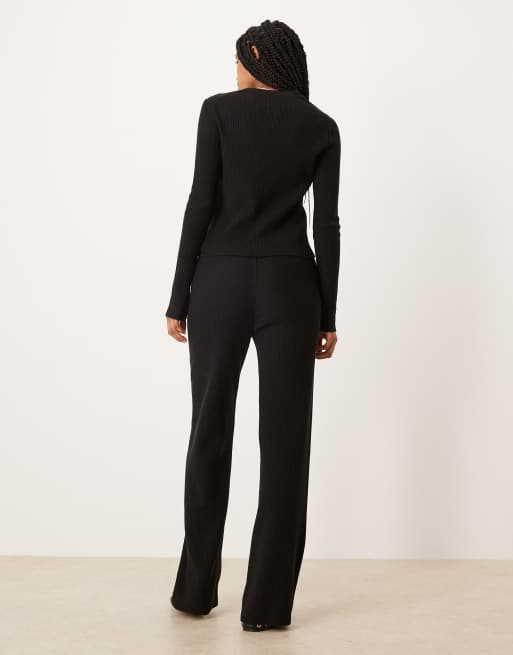 ASOS DESIGN knit wide leg ribbed pants in black - part of a set, 4 of 5