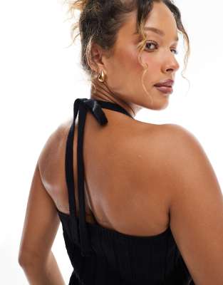Shop Asos Design Knit Wide Rib Halter Top In Black