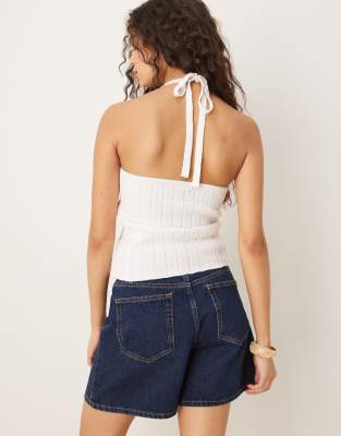 Shop Asos Design Knit Wide Rib Halter Top In White
