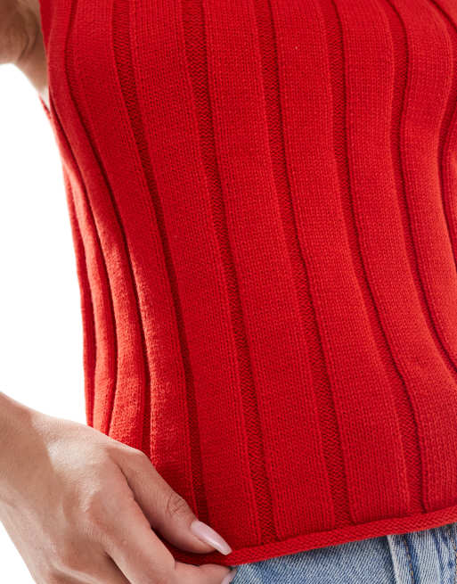 ASOS DESIGN knit wide ribbed tank top in red