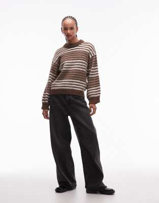 Asos Design Knit Wide Sleeve Brushed Sweater In Brown